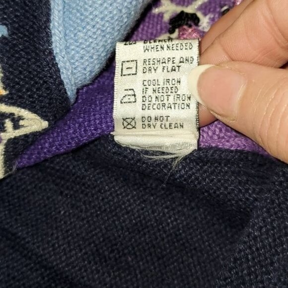 B.P. Design Sz L Blue Embellished & Embroidered Holiday Full Zip Tassel Cardigan - Picture 7 of 12